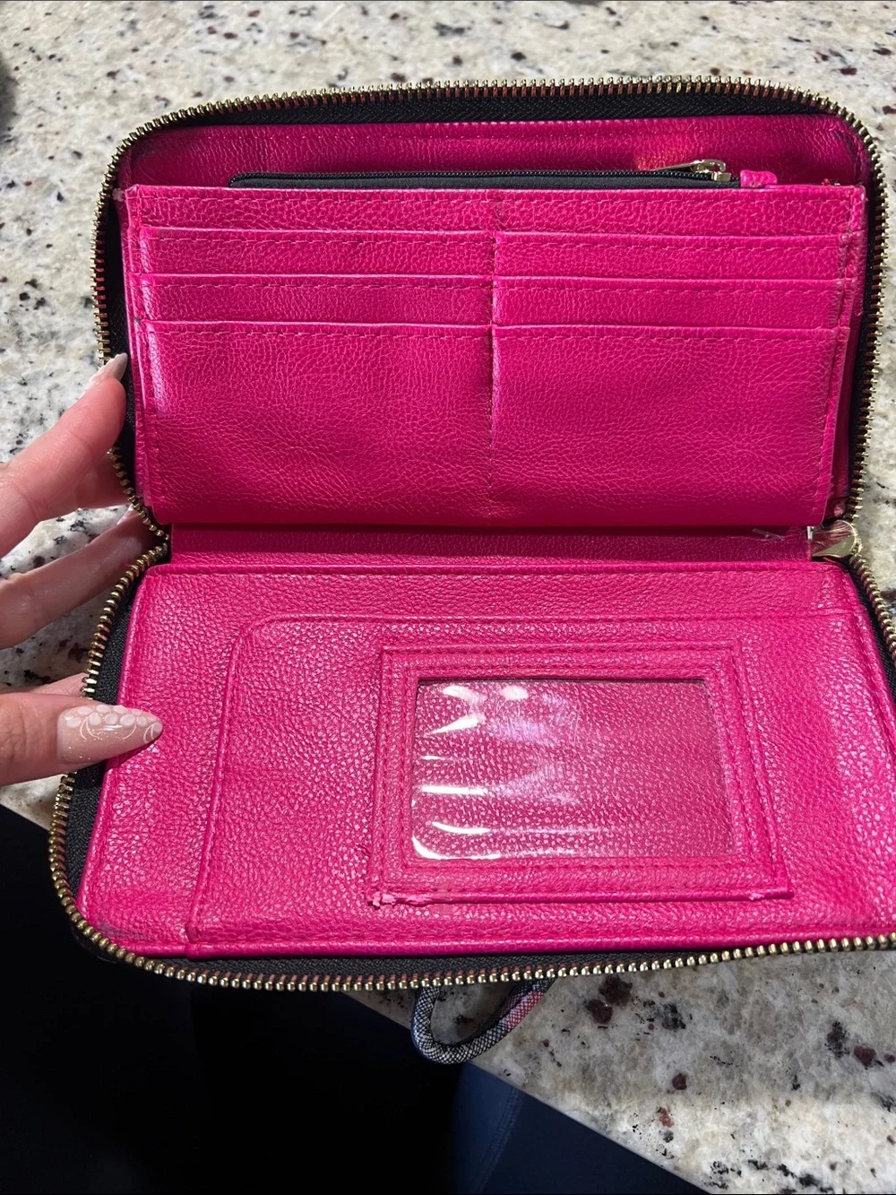 Betsey Johnson Black Zip-Around Wallet with Multicolor Heart Print